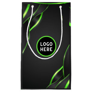 Sacola Para Presentes Pequena Design Abstrato Fluido Preto e Verde Adicionar L