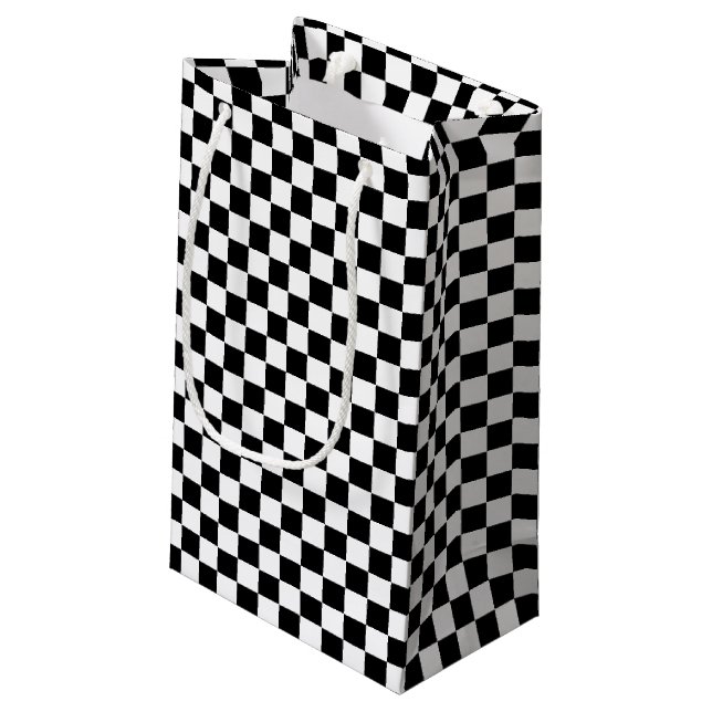 Sacola Para Presentes Pequena Design Checkered preto e branco (Verso inclinado)