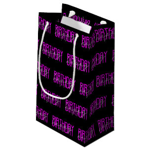 Sacola Para Presentes Pequena design de aniversário feliz, rosa-quente e branco