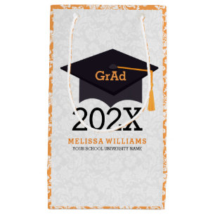Sacola Para Presentes Pequena Design de Graduação Branca e Laranja Moderna 201