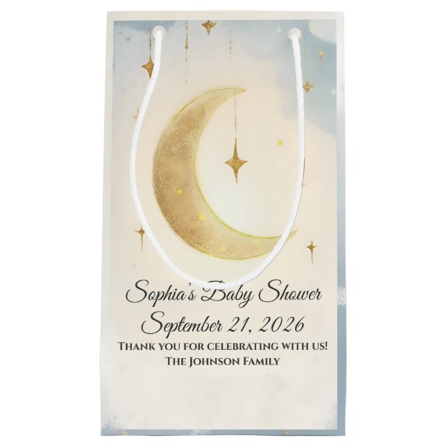 Sacola Para Presentes Pequena Design de Lua e Bebê Personalizado (Frente)