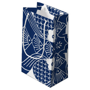 Sacola Para Presentes Pequena Design de Peixes Submarinos com Fundo Azul