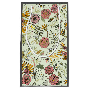 Sacola Para Presentes Pequena design floral da flor do teste padrão da abelha d