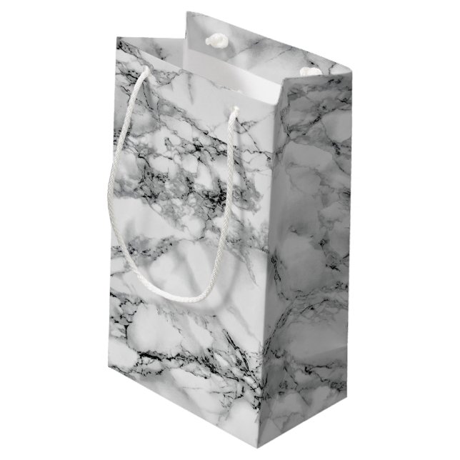 Sacola Para Presentes Pequena Design moderno do Mármore Branco Bift Bag (Verso inclinado)