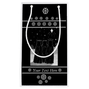 Sacola Para Presentes Pequena Design preto e branco do Natal da estrela de três
