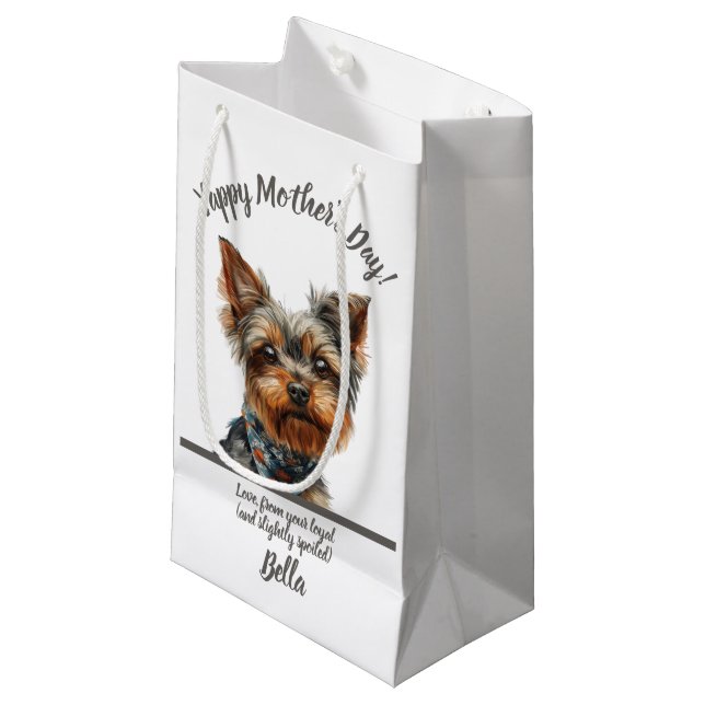Sacola Para Presentes Pequena Dia de as mães Bonito Yappy Yorkie (Frente inclinada)