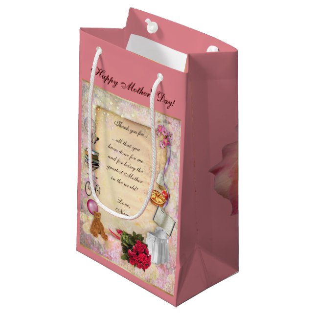 Sacola Para Presentes Pequena Dia de as mães Obrigado (Frente inclinada)