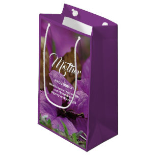 Sacola Para Presentes Pequena DIA DE AS MÃES PROVERBS 31 Christian Purple Flora