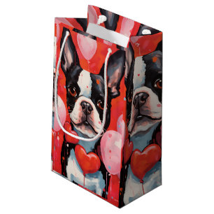 Sacola Para Presentes Pequena Dia de os namorados de Boston Terrier