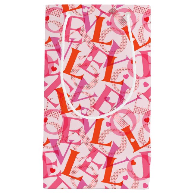 Sacola Para Presentes Pequena DIA DE OS NAMORADOS de Padrão de Tipografia do LOV (Frente)