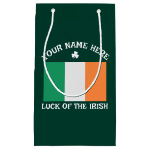 Sacola Para Presentes Pequena Dia de São Patrício Bandeira da Irlanda Nome Perso