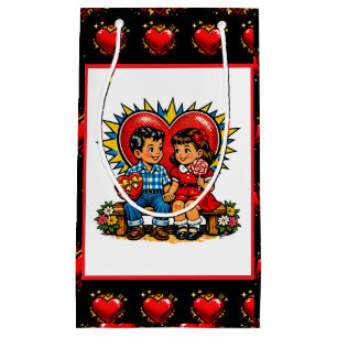 Sacola Para Presentes Pequena Dia dos Namorados Menino e Menina Retro Pop Art
