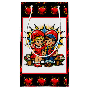 Sacola Para Presentes Pequena Dia dos Namorados Retro Pop Art Menino e Menina