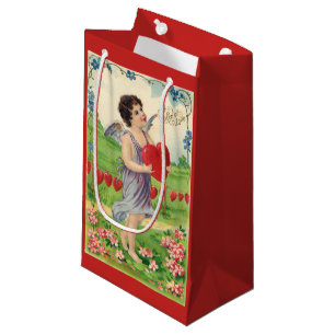 Sacola Para Presentes Pequena Dia dos Namorados Vintage, Anjo Vitoriano com Cora