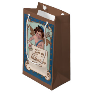 Sacola Para Presentes Pequena Dia dos Namorados Vintage, Querubim com Cartas de 