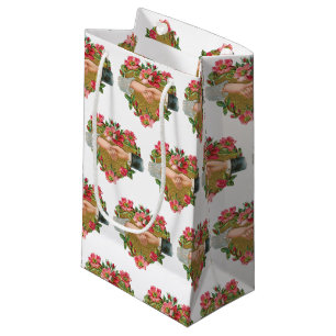 Sacola Para Presentes Pequena Dia dos Namorados Vitoriano, mãos vintage com flor