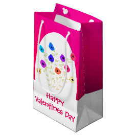 Sacola Para Presentes Pequena Dias de os namorados felizes, cor-de-rosa, com flo