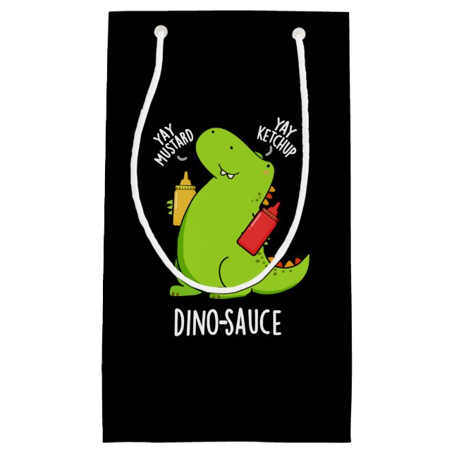Sacola Para Presentes Pequena Dino-Sauce Funny Dinossaur Pun Dark BG (Frente)