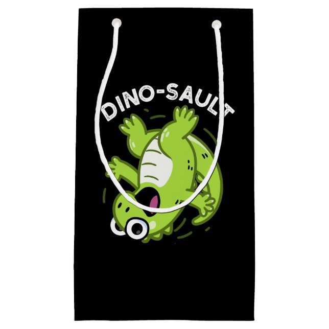 Sacola Para Presentes Pequena Dinosault Funny Dinossaur Pun Dark BG (Frente)