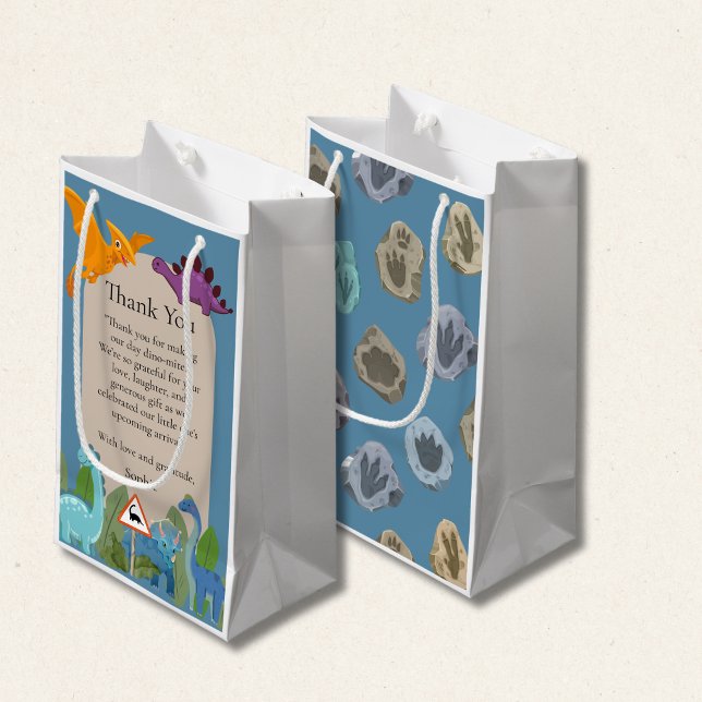 Sacola Para Presentes Pequena Dinosaurs Crossing, T-rex Baby Shower (Criador carregado)