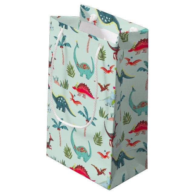 Sacola Para Presentes Pequena Dinossauro Azul Fofo Infantil  (Verso inclinado)