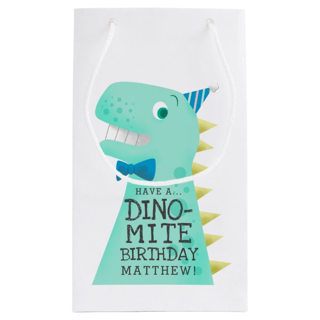 Sacola Para Presentes Pequena Dinossauro bonito aniversário personalizado (Verso)