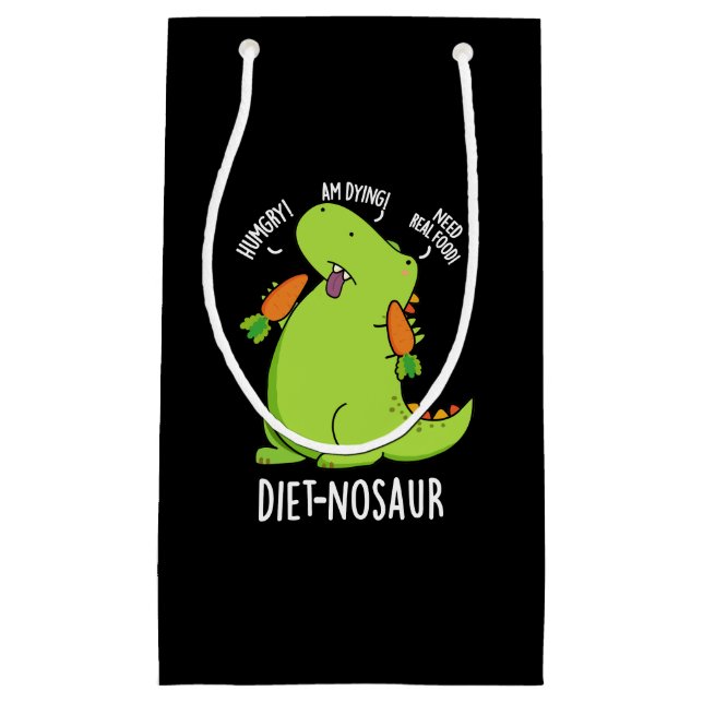 Sacola Para Presentes Pequena Dinossauro Engraçado Dinossauro Dieta Escuro BG (Frente)