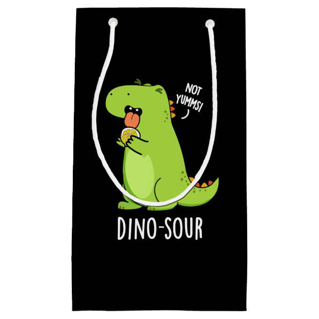 Sacola Para Presentes Pequena Dinossauro Engraçado Dinossauro Pun Dark BG (Frente)