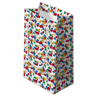 Sacola Para Presentes Pequena Dinossauros - Contorno Preto Primário Fundo Branco