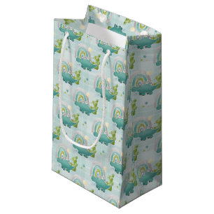 SACOLA PARA PRESENTES PEQUENA DINOSSAUROS E RAINBOWS TURQUOISES ADORÁVEIS