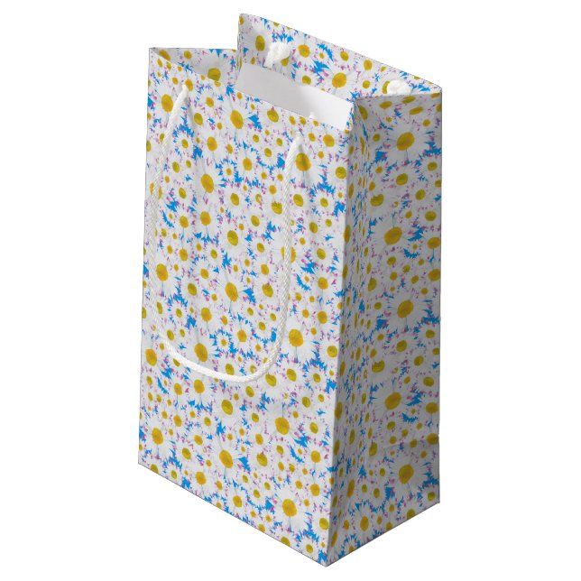 Sacola Para Presentes Pequena Ditzy Daisies no Blue Custom Small Gift Bag (Verso inclinado)