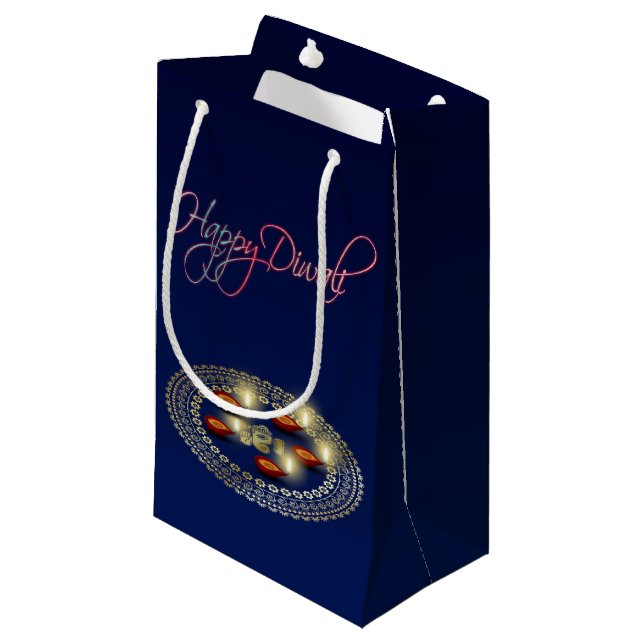 Sacola Para Presentes Pequena Diwali feliz Ganesha Rangoli - saco pequeno do (Frente inclinada)