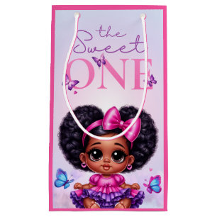 Sacola Para Presentes Pequena Doce, Afro Puff Baby Girl primeiro aniversario Rox