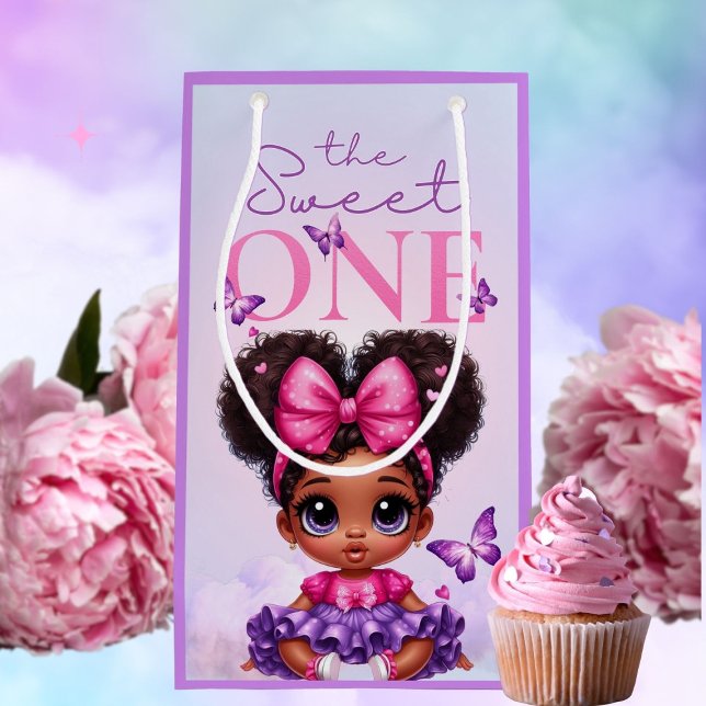 Sacola Para Presentes Pequena Doce, Afro Puff Baby Girl primeiro aniversario Rox (Criador carregado)