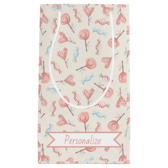 Sacola Para Presentes Pequena Doces Bonito e doces cor-de-rosa (Frente)