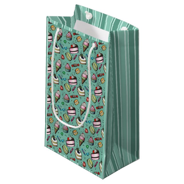 Sacola Para Presentes Pequena Doces Retro - Azul Turquesa (Frente inclinada)