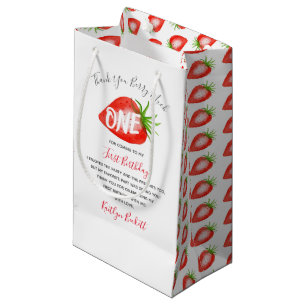 Sacola Para Presentes Pequena Docinho De primeiro aniversario De Morango Obrigad