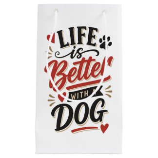 Sacola Para Presentes Pequena Dog Lover Wall Art - Life is Better with a Dog Red