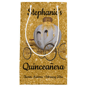 Sacola Para Presentes Pequena Dourada Quinceanera Gift Bag