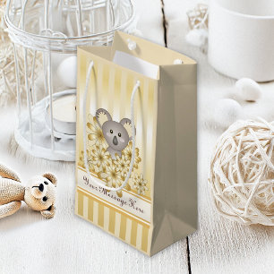 Sacola Para Presentes Pequena Dourada Stripe Cute Baby Koala