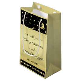 Sacola Para Presentes Pequena Douradas estrelas brilhantes de Natal, patas em ou