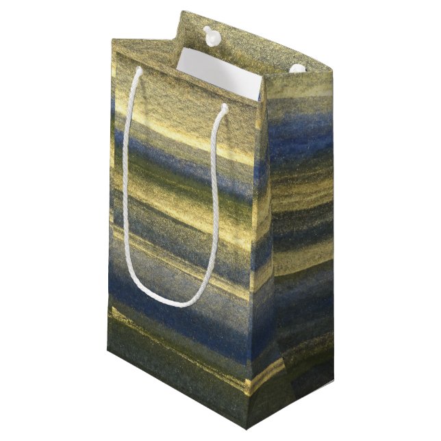 Sacola Para Presentes Pequena Dourado Blue Lines Custom Gift Bag - Pequeno, bril (Frente inclinada)
