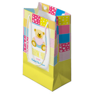 Sacola Para Presentes Pequena Dourado Urso, Chá de fraldas Obrigado, Favor