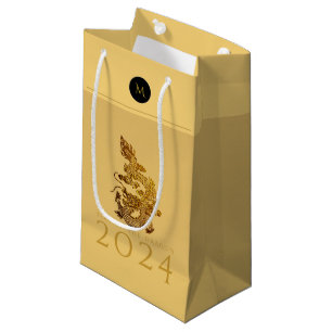 Sacola Para Presentes Pequena Dragão Chinês Ano 2024 Monograma Elegante SGB