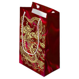 Sacola Para Presentes Pequena Dragão Dourado embutido no Red Satin Impressão