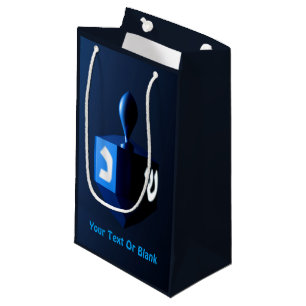 Sacola Para Presentes Pequena Dreidel Azul Metálico