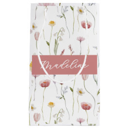 Sacola Para Presentes Pequena Dusty Pink Wildflower Watercolor Monogram