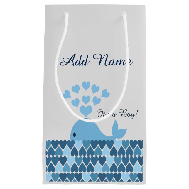 Sacola Para Presentes Pequena É um menino! Baleia branca (Frente)