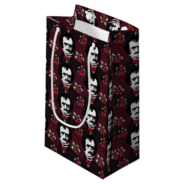 Sacola Para Presentes Pequena Edgar Allan Poe & Holly-Jolly MistletoGótico Bag (Frente inclinada)