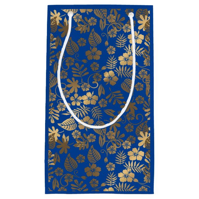Sacola Para Presentes Pequena Efeito dourado Botânico  (Frente)